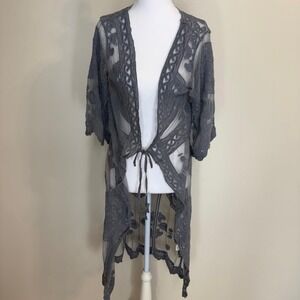 Rebellion Mesh Lace Crochet Duster Open Tie Sheer Cardigan Womens S Boho Witchy
